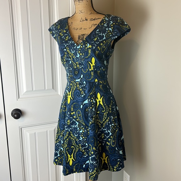 Plenty by Tracy Reese Blue Paisley Melanie Cap Sleeve Dress Size 4 - Picture 2 of 9